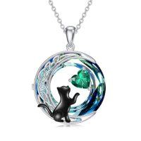 wholesale TOUPOP Cat Gifts For Cats Lovers 925 Sterling Silver Black Cat Necklace Celtic Moon Birthstone Jewelry For Women Christmas Birthday Gifts For Her -color_name:05-May-Emerald