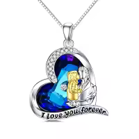 TOUPOP Sterling Silver Crystal Father Daughter Necklace Heart Pendant Gift-style_name:Dad and 1 Daughter Necklace-B