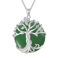 TOUPOP 14K Gold Plated Sterling Silver Jade Tree Of Life Necklace-style_name:1A-Tree of Life-White Gold-Green Jade