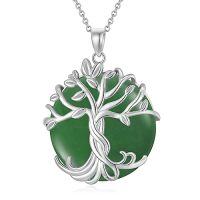 wholesale Gifts For Women Tree Of Life Necklace 14k Gold Plated Sterling Silver Round Jade Jewelry For Women Mom Sister Birthday Christmas Gifts -style_name:1A-Tree of Life-White Gold-Green Jade