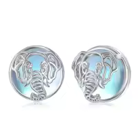TOUPOP Sterling Silver Moonstone Yoga Lotus Tree Of Life Sea Turtle Butterfly Celtic Knot Elephant Stud Earrings-style_name:7-Elephant