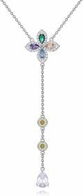 wholesale 925 Sterling Silver Multi-Colored Crystal Lucky Four-Leaf Clover Pendant Necklace for Women-0-0