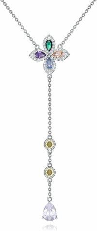 wholesale 925 Sterling Silver Multi-Gemstone Flower Drop Pendant Necklace for Women-style2