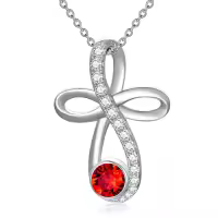 TOUPOP Sterling Silver Birthstone Infinity Cross Knot Necklace Pendant-color_name:07-Jul.-Ruby