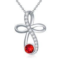 wholesale TOUPOP Infinity Cross Knot Necklace S925 Sterling Silver Birthstone Jewelry Pendant Necklaces Gifts For Women Mom Girls -color_name:07-Jul.-Ruby