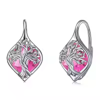 TOUPOP Sterling Silver Birthstone Tree Of Life Leverback Earrings Gifts For Women Teens Birthday-style_name:J-Oct.