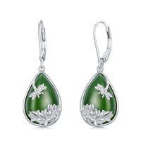 wholesale Natural Jade Earrings For Women 14k Gold Plated Sterling Silver Round Jade Jewelry Birthday Christmas Gifts For Women Mom Her -style_name:D-Dragonfly-Green Jade-White Gold