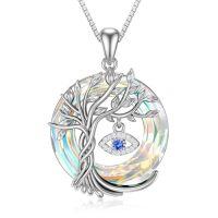 wholesale TOUPOP Evil Eye Necklace 925 Sterling Silver Tree Of Life Circle Crystal Pendant Necklace Protection Jewelry Amulet Christmas Gifts For Women Her -color_name:Evil Eye-Aurore Boreale Crystal