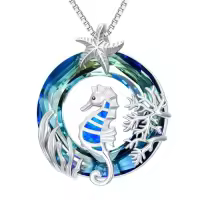 TOUPOP Sterling Silver Crystal Ocean Necklace Beach Jewelry Gift-style_name:Seahorse