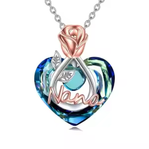 Nana Necklace with Heart Crystal-Rose Flower-1