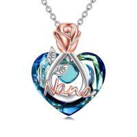 wholesale TOUPOP Rose Flower Love Heart Necklaces Gifts For Mom Grandma Nana Wife Aunt Daughter Birthday Jewelry 925 Sterling Silver Crystal Jewelry -style_name:Nana Necklace with Heart Crystal-Rose Flower-1
