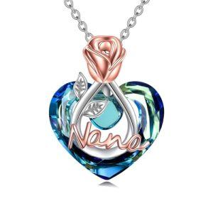 Nana Necklace with Heart Crystal-Rose Flower-1