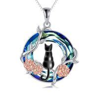 wholesale TOUPOP Cat Gifts For Cat Lovers 1 2 3 Cats Necklace 925 Sterling Silver Rose Flower Blue Crystal Jewelry Birthday Christmas Gifts For Women Her Mom -style_name:Black Cat