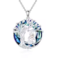 TOUPOP Sterling Silver Crystal Cat Necklace Women's Jewelry Gift-style_name:Cat Lover Necklace-Blue Crystal-Tree of Life