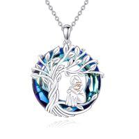 wholesale TOUPOP Cat Necklace For Women Sterling Silver Crystal Cats Jewelry Birthday Christmas Gifts -style_name:Cat Lover Necklace-Blue Crystal-Tree of Life