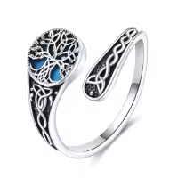 TOUPOP Sterling Silver Turquoise Adjustable Vintage Boho Spoon Ring-style_name:Tree of Life ring