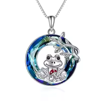TOUPOP Sterling Silver Crystal Frog Necklace Pendant Jewelry Birthday Christmas Gifts-color_name:Frog Necklace with Blue Circle Crystal