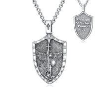 wholesale TOUPOP Christmas Gifts For Men 925 Sterling Silver Saint Amulet Necklace For Men Women Protection Medal Pendant Religious Necklace Catholic Jewelry Birthday Gifts For Father Son Husband Grandfather Police -style_name:A04-St Michael(Shield)