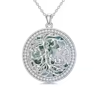 TOUPOP Sterling Silver Crystal Tree Of Life Necklace For Women-color_name:H-Mother and 4 Child-Moss Agate