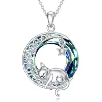 TOUPOP Sterling Silver Crysal Cat Necklace Pendant Gift-style_name:One Cat