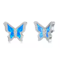 TOUPOP Sterling Silver Crystal Dolphin Butterfly Sea Turtle Frog Axolotl Stud Earrings-style_name:Butterfly Earrings-B