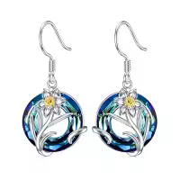 TOUPOP Sterling Silver Crystal Birth Flower Earrings 12 Month Floral Jewelry Gifts-color_name:03-March-Daffodils-Circle Crystal