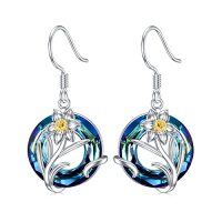 wholesale TOUPOP Birth Flower Earrings 925 Sterling Silver 12 Month Floral Earrings Birthstone Crystal Jewelry Birthday Christmas Gifts For Women -color_name:03-March-Daffodils-Circle Crystal