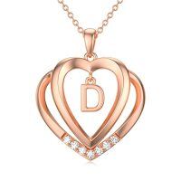wholesale Heart Initial Necklace For Women 925 Sterling Silver Letter Pendant With Moissanite Personalized Charm Alphabet Jewelry Birthday Anniversary Mothers Day Christmas Gifts For Her Wife Girlfriend Mom -style_name:Rose Gold - D Inital