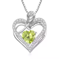TOUPOP 925 Sterling Silver 12 Birthstone Double Heart Rose Necklace-color_name:8-Aug-Peridot
