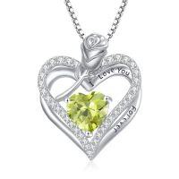 wholesale 925 Sterling Silver Double Heart Rose Necklace With 12 Birthstone Jewelry Birthday Anniversary Christmas Gifts For Her Wife Girlfriend Mom -color_name:8-Aug-Peridot
