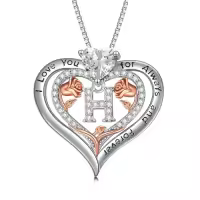 TOUPOP Sterling Silver & Rose A-Z Initial Pendant Necklace-style_name:Letter H