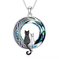 TOUPOP Sterling Silver Blue Crystal Cats On The Moon Pendant Necklace-color_name:2 Cats(Black and Silver)-Blue Crystal-02-C
