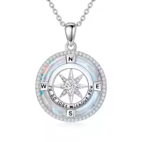 TOUPOP Sterling Silver Crystal Birthstone Compass I'd Be Lost Without You Pendant Necklace-color_name:H-Moonstone