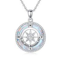 wholesale TOUPOP Birthstone Necklace Sterling Silver I'd Be Lost Without You Compass Pendant Necklaces With Crystal Women Birthday Anniversary Christmas Jewelry Gifts For Her Wife Grilfriend Mom Daughter -color_name:H-Moonstone
