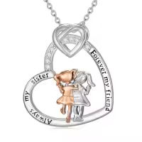 TOUPOP Sterling Silver Sister Pendant Necklace, Best Friends Jewelry Gift-style_name:A -2 Sister Necklace