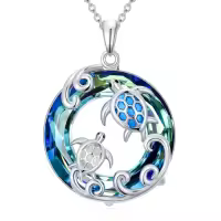 TOUPOP Sterling Silver Crystal Animal Necklace Turtle Elephant Dolphin Gift-style_name:1-2 Sea Turtle