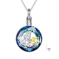 TOUPOP Sterling Silver Crystal Elephant Urn Necklace For Ashes-style_name:Elephant Urn Necklace with Blue Circle Crystal