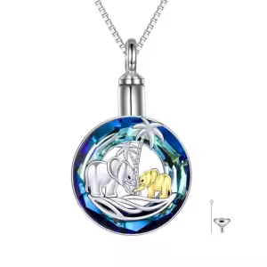 Elephant Urn Necklace with Blue Circle Crystal