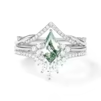 TOUPOP 10k Gold Moss Agate Moissanite Wedding Ring Set For Women-style_name:E Moss Agate Moissanite Ring