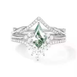 E Moss Agate Moissanite Ring