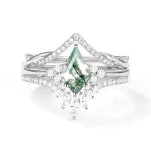 E Moss Agate Moissanite Ring