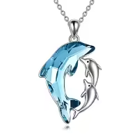 TOUPOP Sterling Silver Crystal Dolphin Necklace Christmas Birthday Gifts For Women-style_name:Dolphin Mom and 2 Sons or Daughters-1