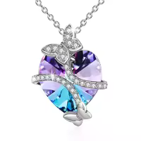 TOUPOP Sterling Silver Crystal Dragonfly Butterfly Necklace Gift for Women-style_name:D - Purple Heart Crystal Butterfly