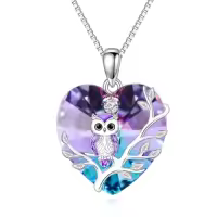TOUPOP Sterling Silver Crystal Owl Family Pendant Necklace-style_name:1 Owl