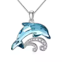 TOUPOP Sterling Silver Mother Child Dolphin Pendant Necklace with Crystal Jewelry Christmas Valentine Mothers Day Birthday Gifts for Women Mom Girls Her-style_name:dolphin with waves