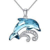wholesale TOUPOP Dolphin Gifts For Women Sterling Silver Dolphin Crystal Pendant Necklace Jewelry Gifts For Women Mom On The Birthday Beach Mothers Day Graduation -style_name:dolphin with waves