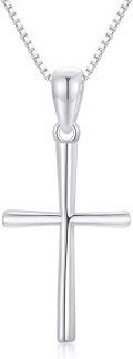 wholesale 14K White Gold Polished Cross Pendant Chain Necklace for Women Girls 20 + Extender-0-11