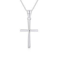 wholesale 14K White Gold Polished Cross Pendant Chain Necklace for Women Girls 20 + Extender-White Gold