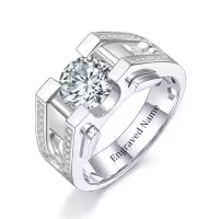TOUPOP 925 Sterling Silver D Color Vvs1 Round Moissanite Men's Ring-style_name:L Moissanite Ring
