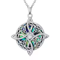 TOUPOP Sterling Silver Abalone Shell Evil Eye Star of David Cross Lotus Witch Knot Key Hamsa Hand Necklace-style_name:Witch Knot